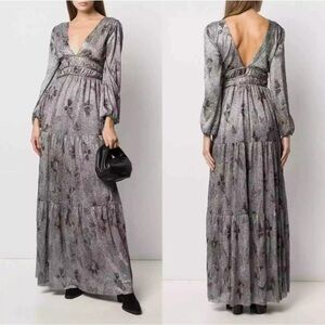 ba&sh Lili Metallic Floral Deep V Maxi Dress
